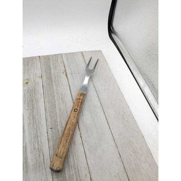Vintage Meat Fork 10" Wood Handle #1 Stainless Steel USA - Picture 4 of 8